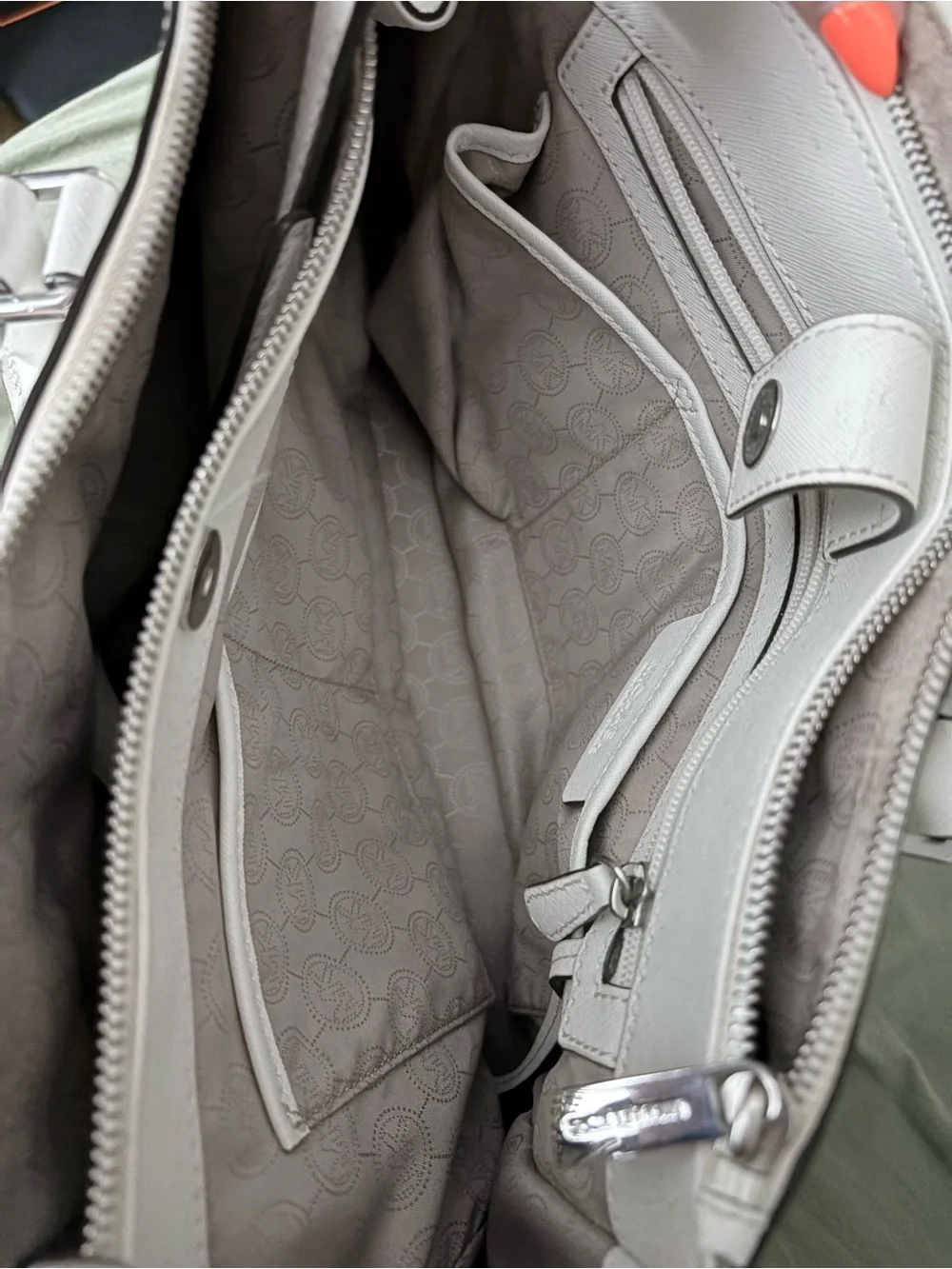 Michael Kors White Saffiano Satchel with MK Charm